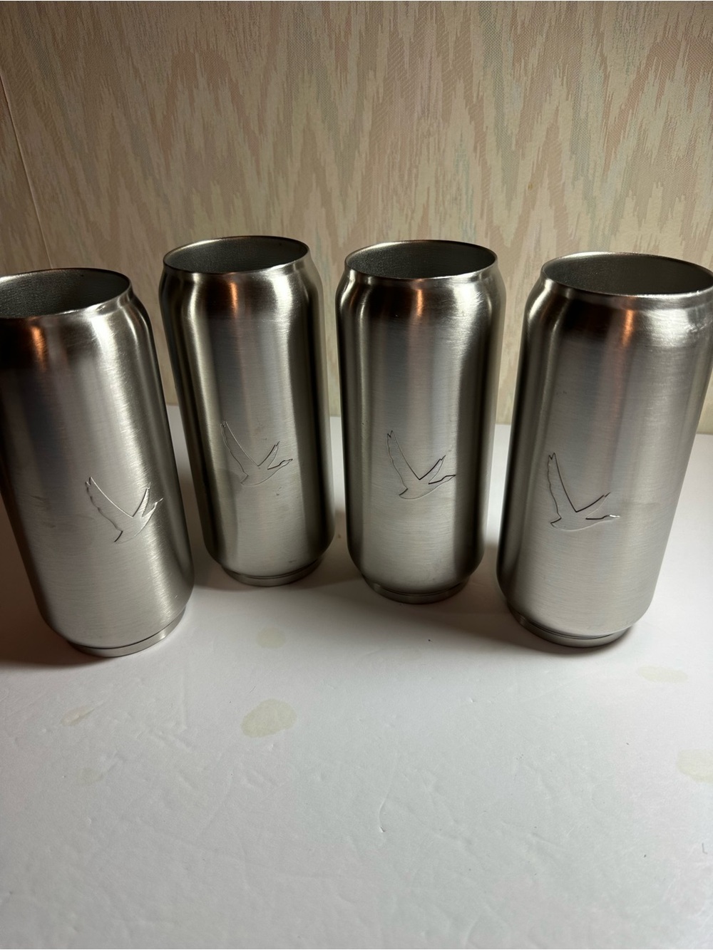 Stainless Steel Can-Shaped Tumblers - Brushed Silver (Set of 4)